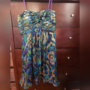 Size of dress: 10 Dress brand: Oleg Cassini Color(s): Gold, Blue, Purple, Black